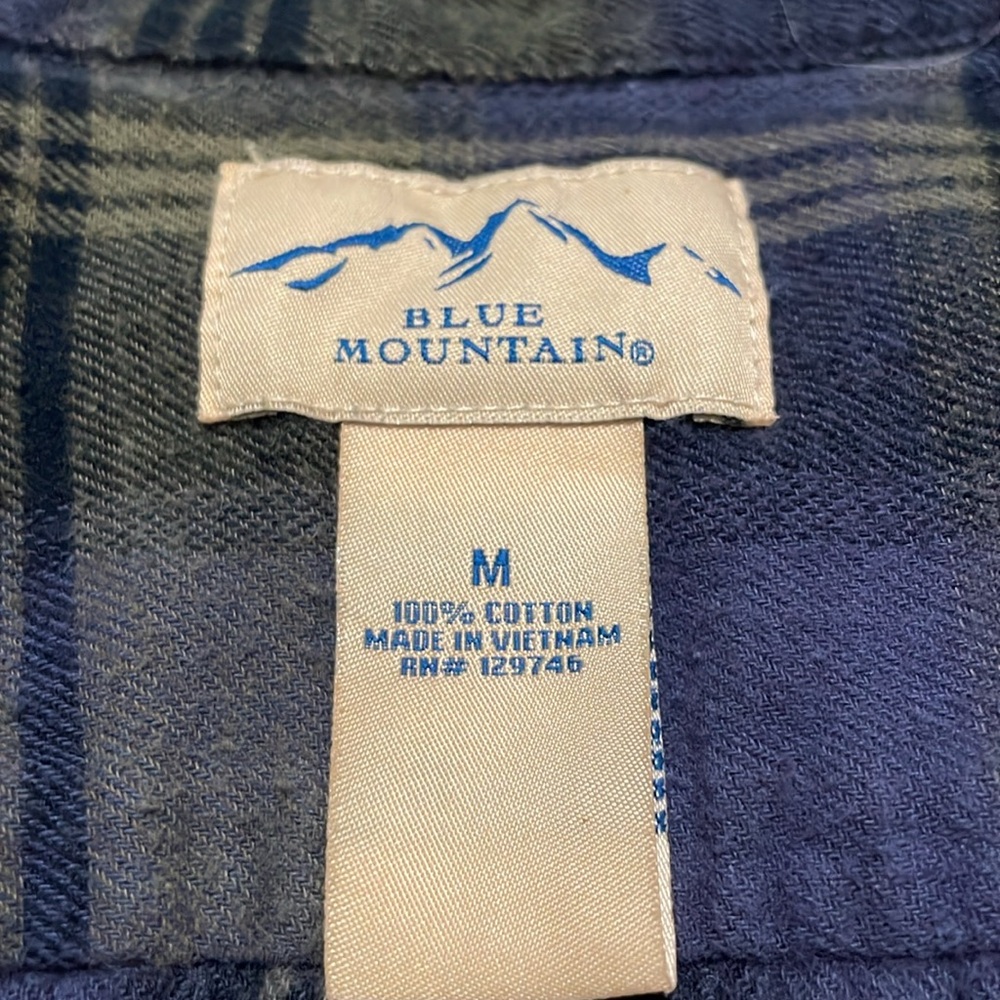 Blue Mountain Men's M Blue Green Plaid Flannel Shirt Long Sleeve Button Up - Picture 4 of 12
